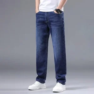 Men Summer New Lightweight Breathable Loose Straight Leg Jeans Fashion Male Daily Casual Classic Versatile Blue Gray Trousers