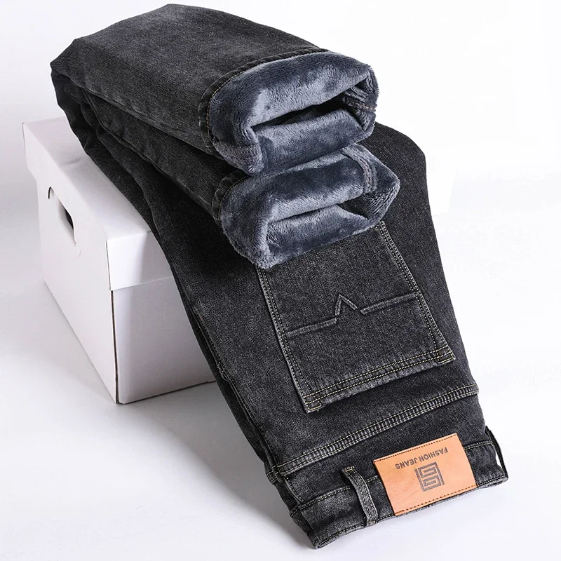 Winter Jeans Men's Fleece New Warm Stretch vintage Pants Fashion Straight Slim Thick Plush Velvet Male Brand Denim Trousers - Image 5