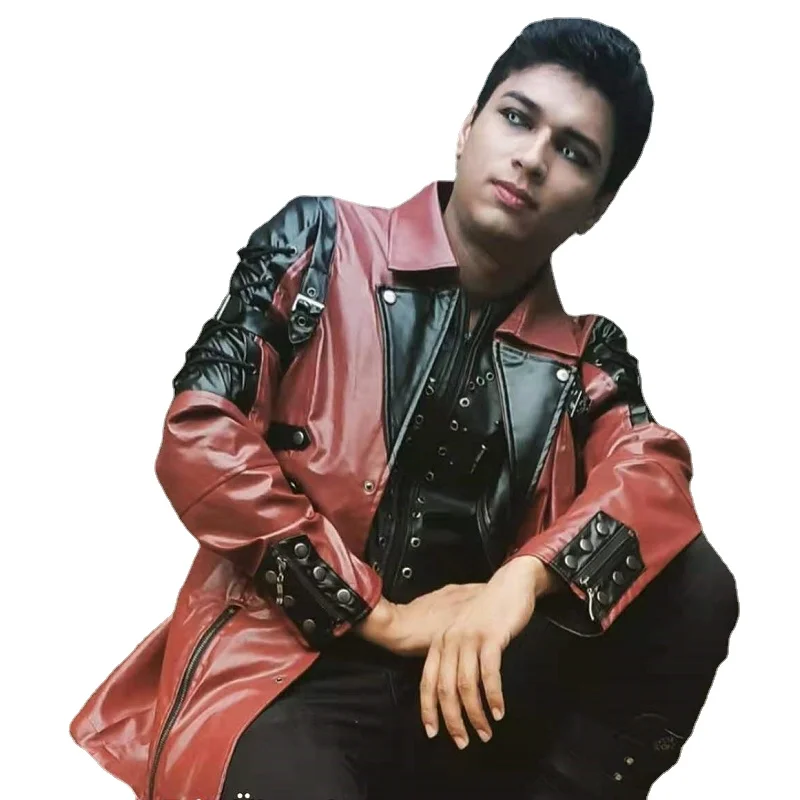 New Steampunk Men's Gothic Trench Coat Leather Jacket Punk Style Biker Jacke Autumn Winter Motocycle Jacket - Image 5