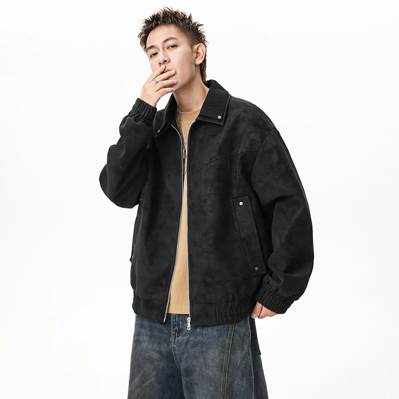 American Vintage-Style PU Leather Jacket for Men - Oversized Casual Lapel Jacket - Image 4
