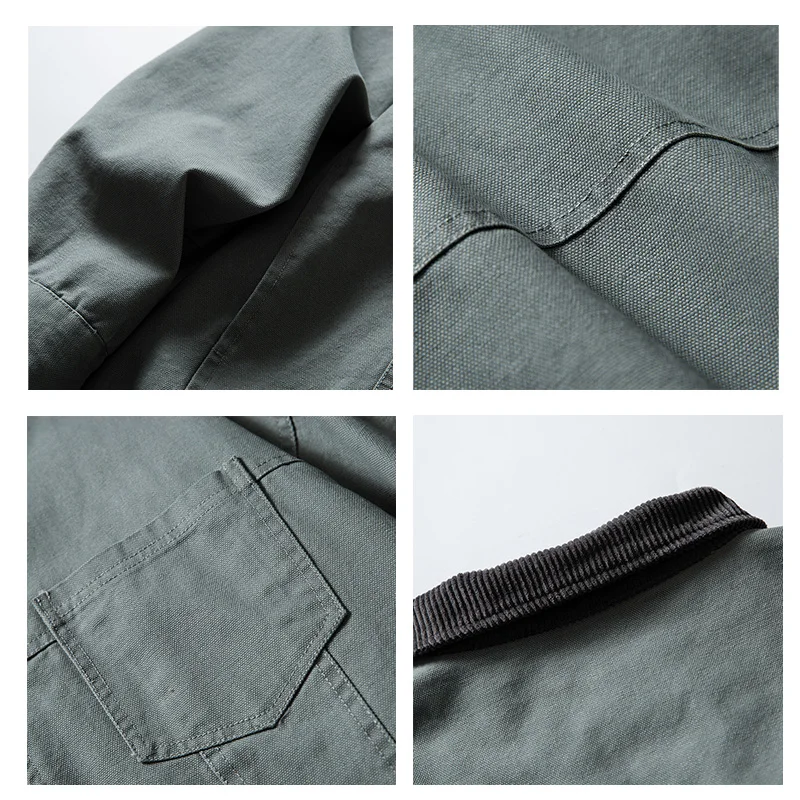 Amekji Men's Vintage Pure Cotton Jacket Collared Leopard Print Detroit Denim Jacket Spring and Autumn Leather Bomber Jacket - Image 4