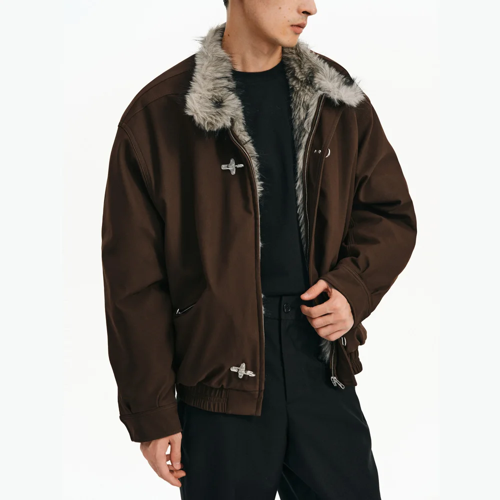 Inner Fur Thicken Warm Bomber Jacket Men Women American Plane Buckle Vintage Fashion Stand Collar Parkas Jacket Winter Coat - Image 2