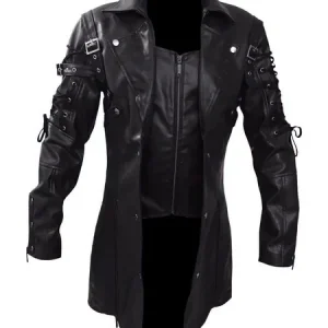 New Steampunk Men's Gothic Trench Coat Leather Jacket Punk Style Biker Jacke Autumn Winter Motocycle Jacket
