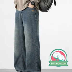 New Men's Vintage Jeans Spring Autumn Casual Straight Trousers Streetwear Korean Fashion Baggy Wide Leg Denim Pants Male