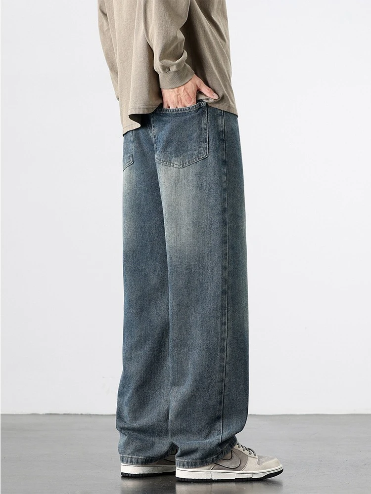 New Men's Vintage Jeans Spring Autumn Casual Straight Trousers Streetwear Korean Fashion Baggy Wide Leg Denim Pants Male - Image 2