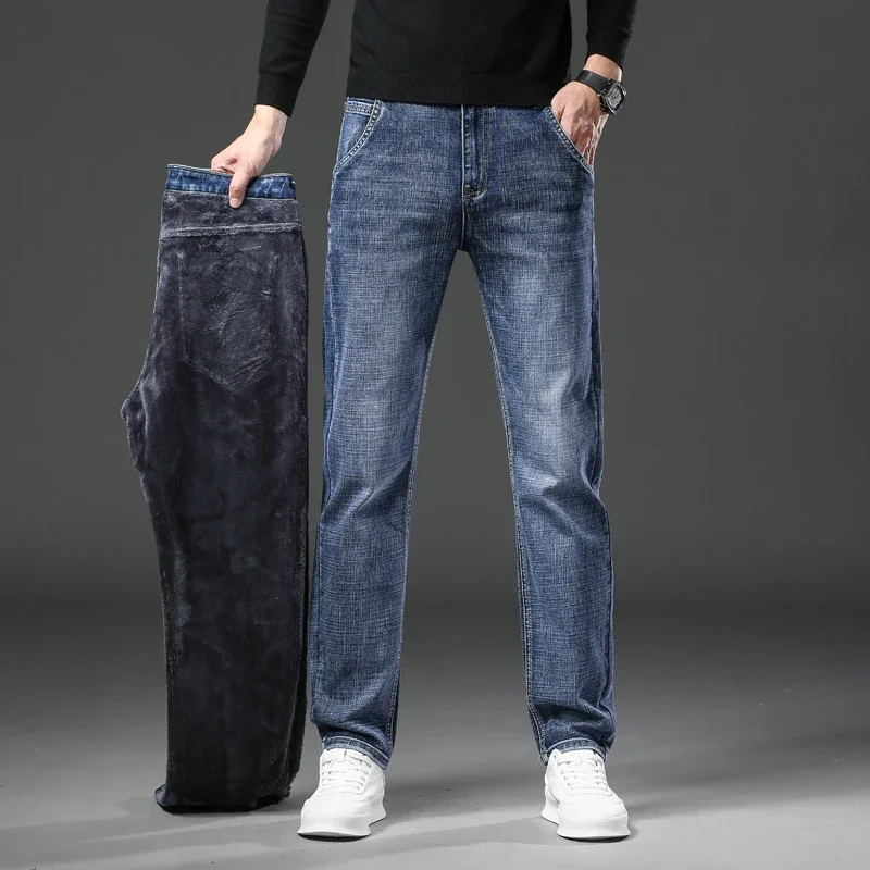 Winter Jeans Men's Fleece New Warm Stretch vintage Pants Fashion Straight Slim Thick Plush Velvet Male Brand Denim Trousers - Image 6