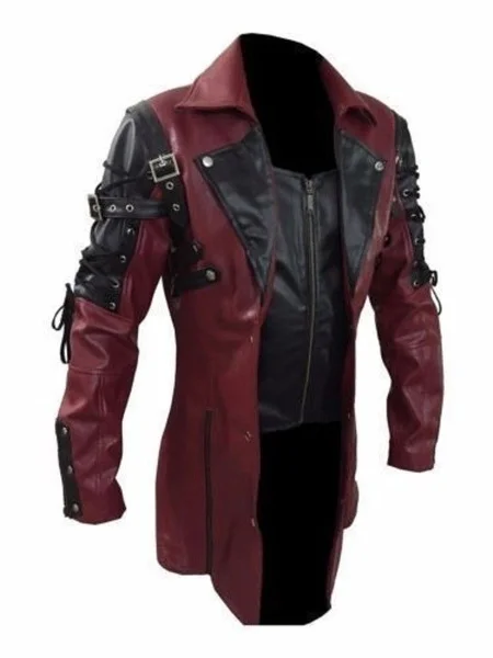 New Steampunk Men's Gothic Trench Coat Leather Jacket Punk Style Biker Jacke Autumn Winter Motocycle Jacket - Image 2