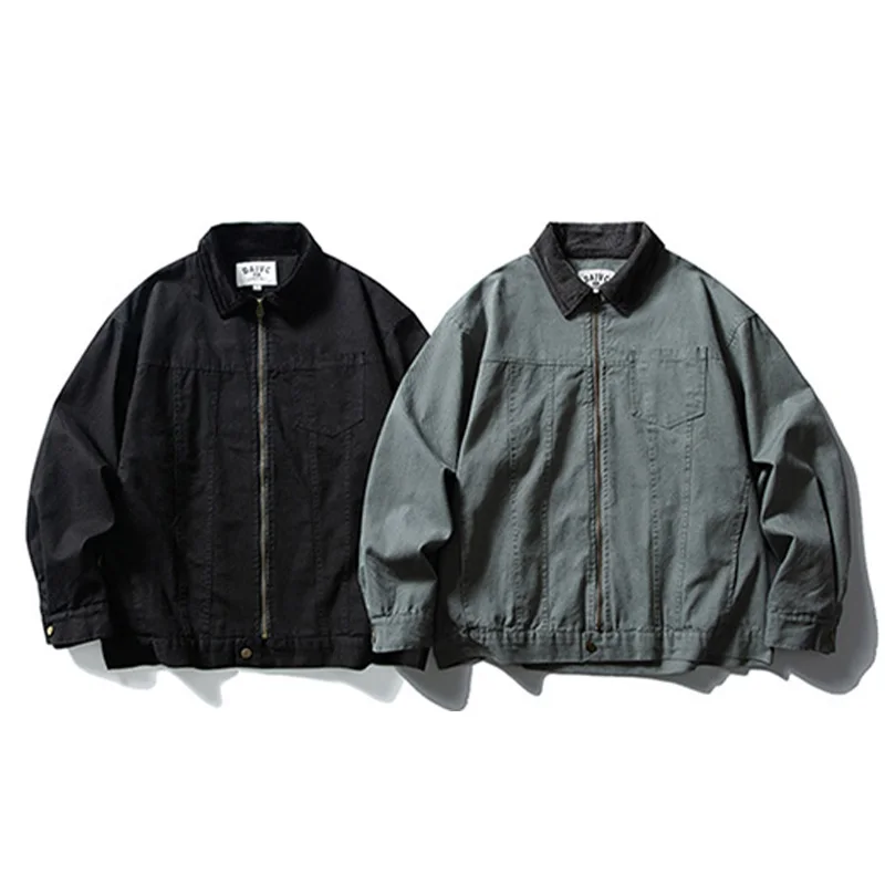 Amekji Men's Vintage Pure Cotton Jacket Collared Leopard Print Detroit Denim Jacket Spring and Autumn Leather Bomber Jacket - Image 5