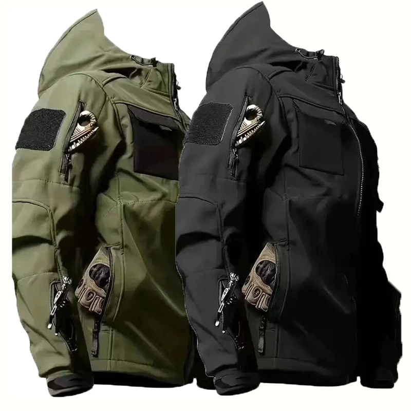 Tactical Waterproof Men SoftShell Fleece Jackets Autumn Winter Cargo Combat Windbreak Warm Multi Pocket Outdoors Camping Hiking