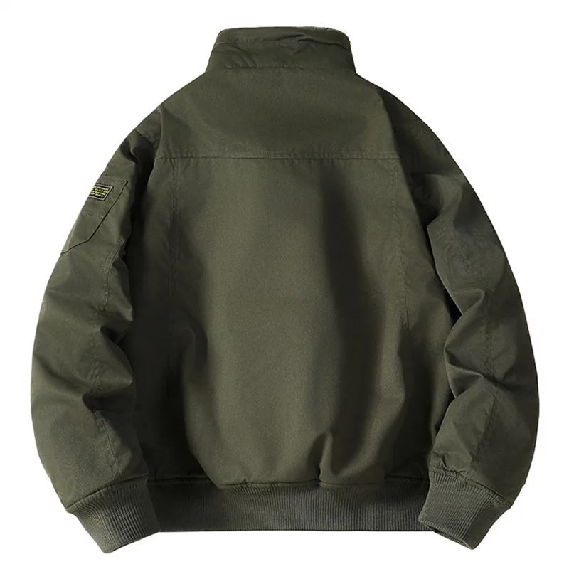 Winter Men's Fleece Thick Bomber Jacket Solid Multi-Pocket Casual Loose Cargo Outwear Coats Male Stand Collar Warm Zipper Jacket - Image 3